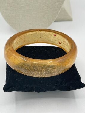 4.21.26-13 Amber-colored Lucite Glitter & Card themed Bangle Bracelet